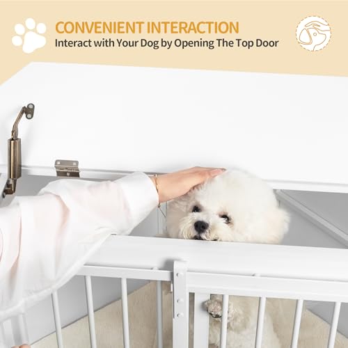 Hzuaneri Eck-Hundekäfig, Hundebox für Zuhause, Hundekäfig Möbel mit Kissen und Schiebetüren, Moderne Hundebox Holz Indoor Klappdeckel für Mittelgroße Kleine Hunde, 107 x 59,6 x 64 cm, Weiß DFC85903W