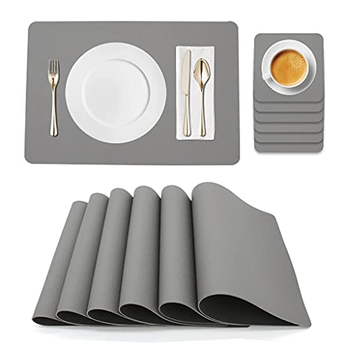 Manteles individuales lavables, juego de 6 unidades, de PVC, resistentes al desgaste, resistentes al calor, antideslizantes, de doble cara, gruesos, lavables, 40 x 28 cm, color gris oscuro Cover