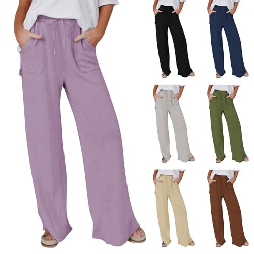 Linen Pants for Women High Waisted Palazzo Pants Lightweight Wide Leg Flowy Beach Pants with Pockets Resort Outfits