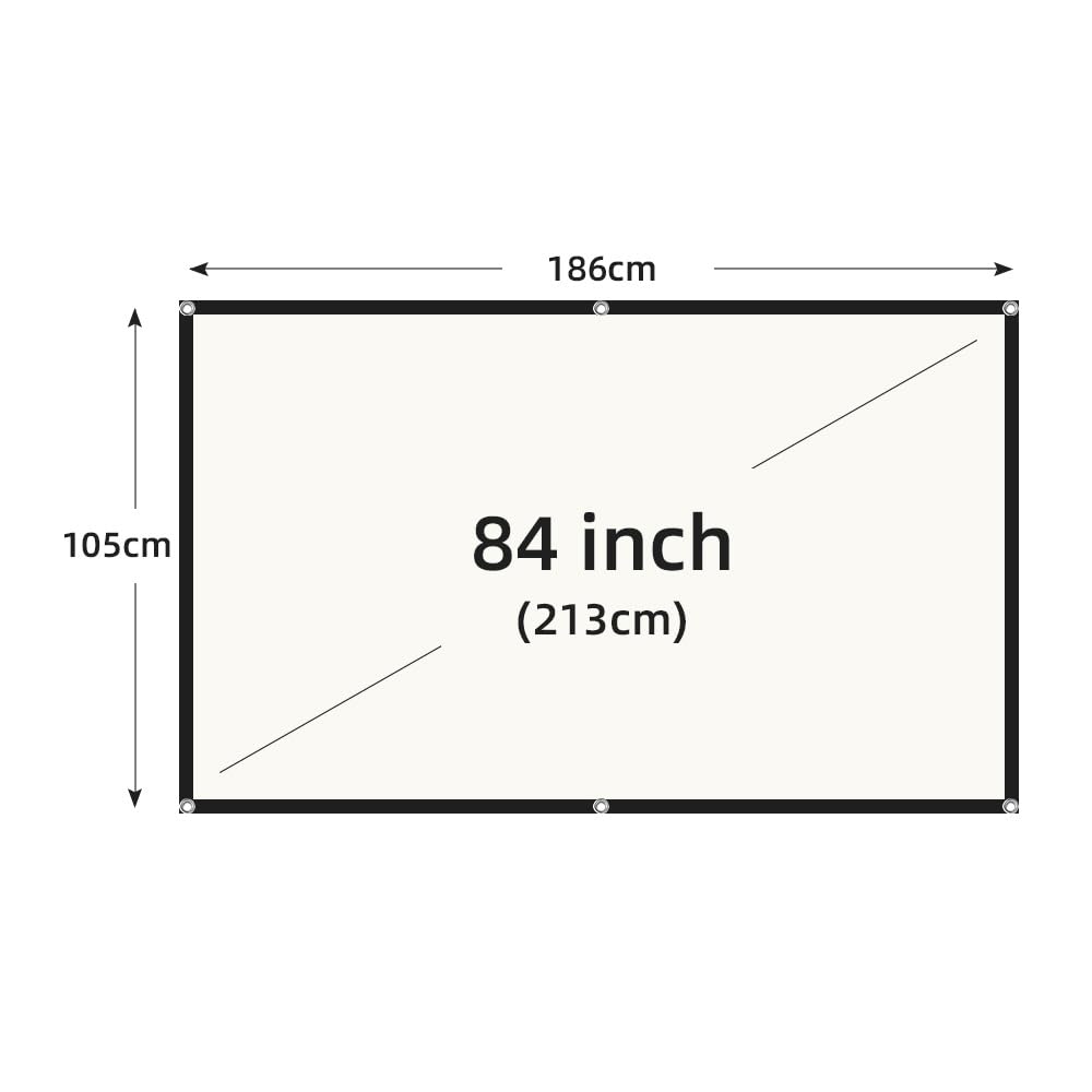 Telo Proiettore, Schermo for proiettore Griglia bianca Anti-luce Angolo di visione 160° Bordo nero Gancio in metallo(84 inch)