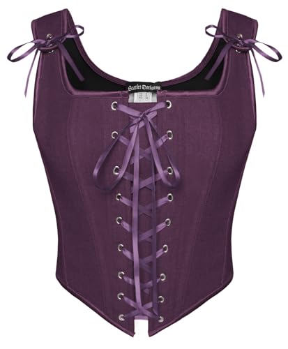Image of SCARLET DARKNESS Women's Renaissance Corset Tops Vintage Lace Up Overbust Bustier Bodice