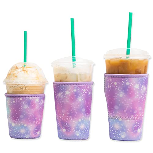 Baxendale Iced Coffee Sleeve for Cold Drink Cups - 3 Pack Neoprene Iced Coffee Sleeve Cup Sleeves for Cold Drinks, Reusable Compatible with Starbucks Dunkin, 4mm-Thick (Limelight 1)