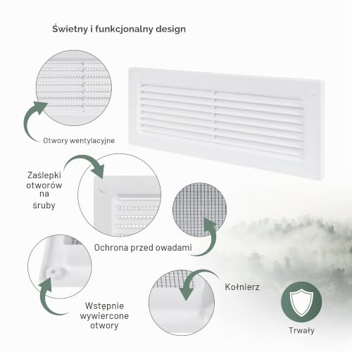 Vent Systems 204 x 60 mm prostokątna kratka kanałowa - prosty lub elastyczny wlot i wylot wentylacji - wentylacja kanału grzewczego HVAC, chłodnicy z kratką ochronną