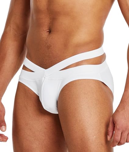 MIZOK Mens Sexy Solid Swim Briefs Crossover Waistband Bikini Swimwear Hot Body Swimsuit2