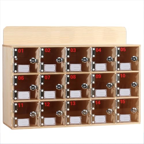 Taquilla de madera para 15 celulares con llaves y puertas transparentes 2