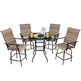 5 PCS Patio Bar Height Set Outdoor Swivel Chairs High Bistro Sets,High Top Table and Chairs Set with All-Weather Padded Textilene Fabric and Umbrella Hole for Lawn Garden,4 Bar Stools and 1 Table