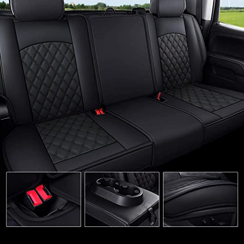 ROCCS Full Set Seat Covers for Chevy Silverado GMC Sierra 1500 2500HD 3500HD Crew Double Extended Cab 2024 2007-2026 Pickup,Airbag Compatible Front and Rear Seat Waterproof Protectors,Leather Black — view 4