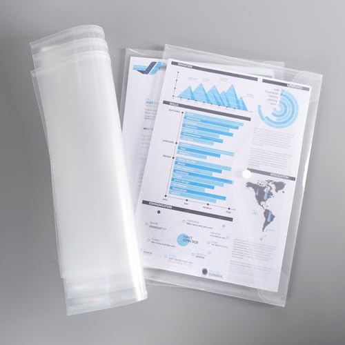 60 envelopes de plástico com fecho de botão, pastas de plástico transparente A4, envelope de poliést