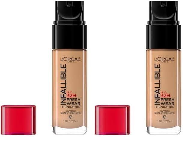 L'Oreal Paris Infallible - Base de maquillaje resistente por hasta 24 horas, tono ámbar dorado, 1 onza líquida (paquete de 2)