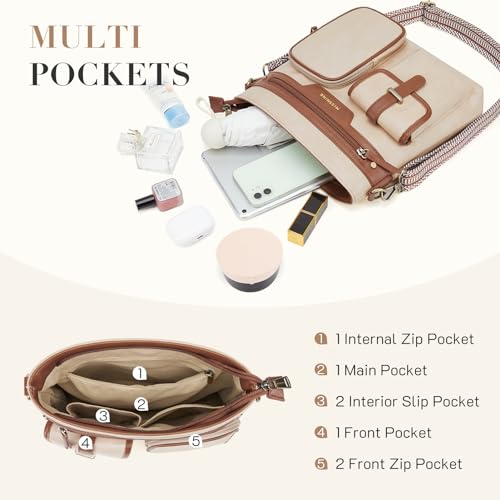 Missnine Crossbody Bags for Women Multi Pocket Purses Soft Leather Medium Shoulder Handbags with Adjustable Strap4