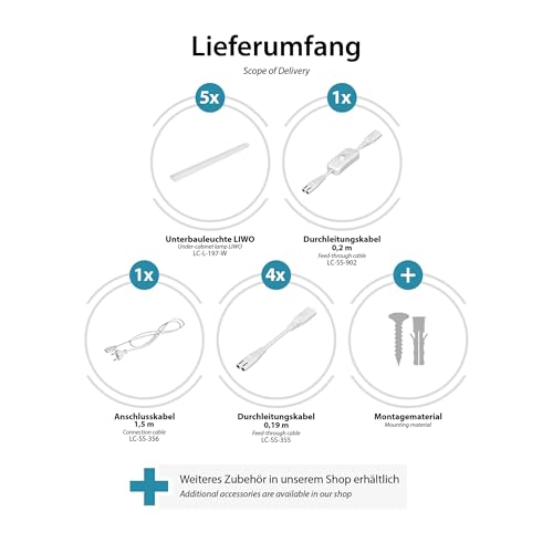 ledscom.de LED Unterbau-Leuchte LIWO 91cm, schwenkbar, mit Schalter, 72,0635W, je 1517lm, weiß, 5er Set