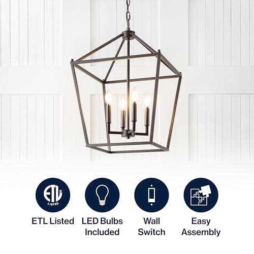 Image of JONATHAN Y Pagoda 4-Light Pendant 16 inch Cage, Oil Rubbed Bronze