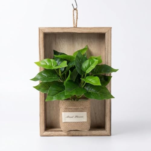 ZENSEWEN Rustic Wood Wall Planter - Hanging Wooden Frame with Burlap Sack - Farmhouse Wall Decor for Succulents, Air Plants & Herbs - Indoor Vertical Garden for Living Room, Kitchen & Bedroom