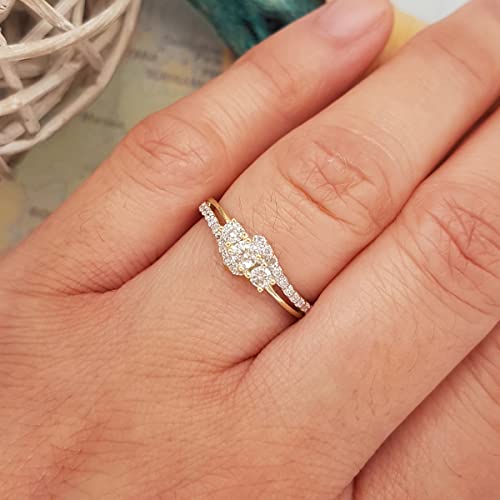 Dazzlingrock Collection 0.45 Carat (Ctw) Round Diamond Ladies 3 Stone Split Shank Bridal Engagement Promise Ring 1/2 Ct | 18K Yellow Gold, Size 4.5 #TOP3