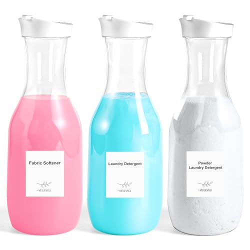 VEGEVIGI Laundry Detergent Dispenser 58oz Laundry Soap Dispenser Liquid Laundry Detergent Container Organizer Plastic Fabric Softener Dispenser Washing Powder Dispenser Pack of 3