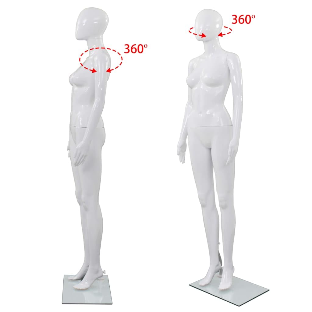 vidaXL Maniquí de Mujer Completo Base de Vidrio Blanco Brillante 175cm