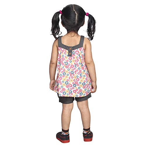 Image of Nino Bambino 100% Organic Cotton Floral Print Square Neck Tunic Dress with Shorts for Baby Girls
