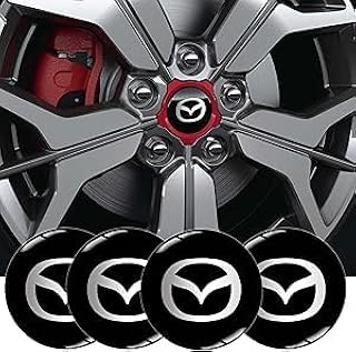 3D Car Wheel Hub Hub Cover Kit - 4 Pcs 56mm Paste - Compatible with Mazda Black