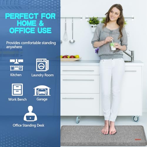 Image of Anti Slip 7 /8 inchs Anti Fatigue Kitchen Floor Mat, Ergonomic Comfort Standing Mat, Waterproof Kitchen Runner for Home, Kitchen, Office, Laundry, Garage (Light Gray, 17.3 inch x 60 inch -0.87 inch)