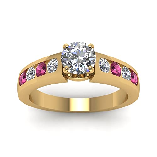 Bague Diamant Serti Canal en Or Jaune Exclusif avec Pierres Latérales