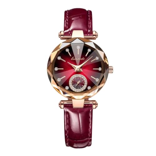 aswan watch Montre Analogique à Quartz pour Femme avec Bracelet en Cuir,Boîtier de 32 mm, 2 Aiguilles,Petite,Verre taillé en Diamant