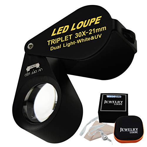 30x 21mm Loupe Led Jeweler Loupe + 6 Led Lumières & Led Uv Lampe Pliable Inspecter (30x Magnification)