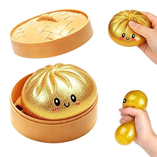 KOMEIYL Giant Glitter Dumpling Squishy, Glitter Squishy Dumpling avec Cuiseur Vapeur, Anti-Stress Soft Ball Relâcher Tension, Jouets Anti-Stress pour Enfant Adulte (Or)