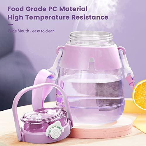 Kawaii Water Bottle With Straw, 44Oz Cute Water Bottles With Two Ways To Dinking, Leakproof Water Jug With Portable Strap For Teen Girls/Boys/Adults School Office Travel Sports Use (Purple) #TOP1