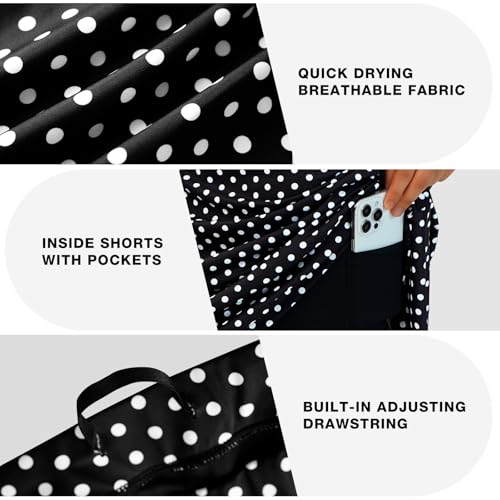 beroy Saias de corrida femininas plus size na altura do joelho com bolsos, Ponto preto e branco, 4X