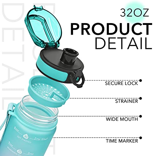 Goswag 32Oz Motivational Water Bottles With Time Marker & Fruit Strainer, Sports Water Bottle With Times To Drink, Leakproof & Bpa Free, Reusable Plastic Bottle With Strap No Straw For Gym & School #TOP2