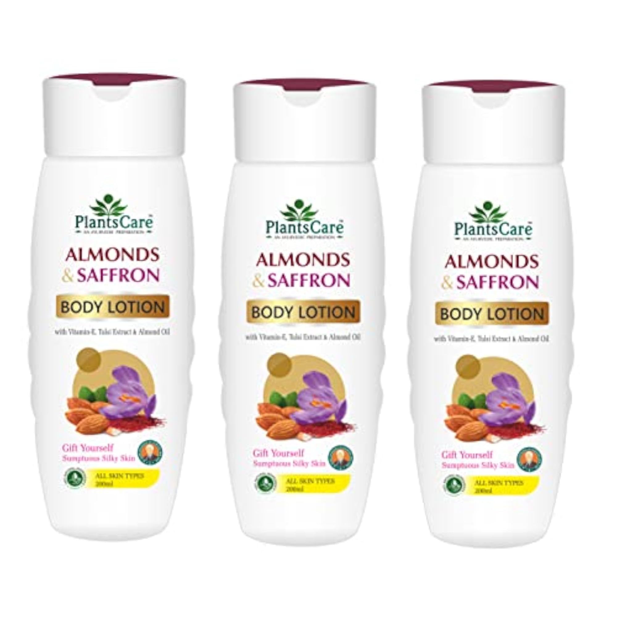 Plants Care Almond & Saffron Body Lotion, Pack of 3