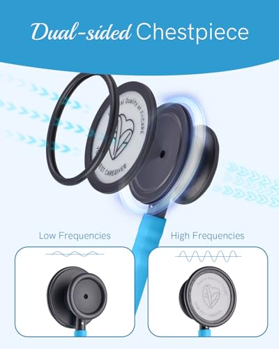 Image of FriCARE Dual Head Stethoscope - Stethoscopes for Nurses, Medical Nursing Students, Paramedics /EMT /LVN /VNA Backup Estetoscopio, Sky Blue Tube, Matte Black Finish Chestpiece