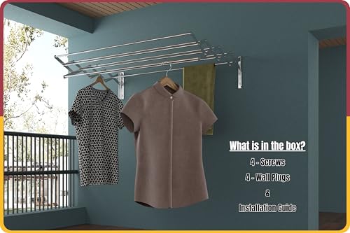 Image of Amiraj Foldable Wall Mounted Clothes Drying Stand |Heavy Duty Rust-Free Stainless Steel Zigzag Cloth Dryer Rack|9 Rod, 3 Feet |Space Saving Laundry Drying Rack for Balcony, Bathroom, Indoor & Outdoor