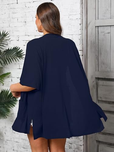 Image of AusLook Plus Size Cardigan for Women Short Sleeve Lightweight Open Front Shrug with Pockets for Dresses and Layering 1X-5X