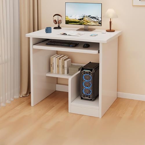 Piccola scrivania per casa e ufficio con vassoio per tastiera, ripiano in legno per camera da letto, soggiorno o dormitorio, larghezza 70 cm, finitura noce