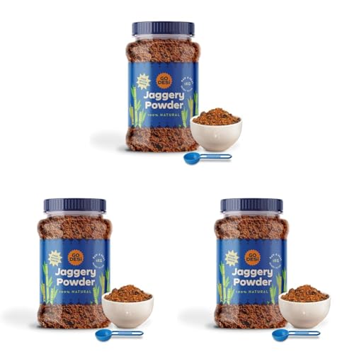 Image of GO DESi Jaggery Powder 1 Kg, Gur, Gud, Pure and Natural (Pack of 3)