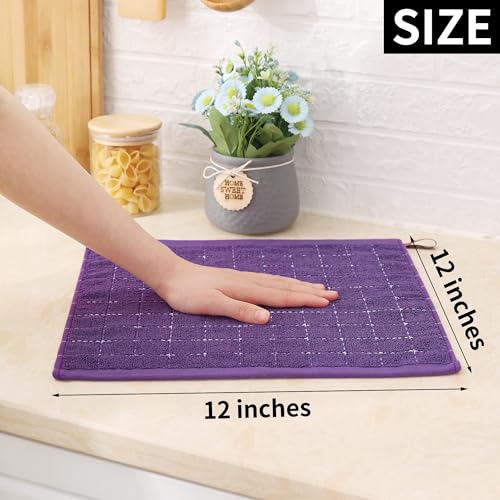 Image of Homaxy 100% Cotton Terry Kitchen Dish Cloths, 8 Pack, Purple