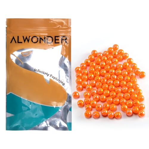 Alwonder 100-Pack Fishing Beads Holographic Beads for Fishing Rigs Lures Salmon Trout Steelhead Fish Bead Saltwater Freshwater Assorted Size 10mm Orange - Thumbnail 3