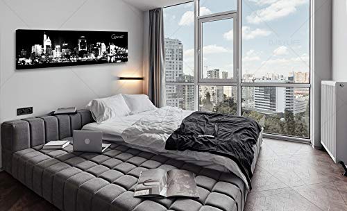 Image of DJSYLIFE- Cincinnati Skyline Wall Art,Black and White Stretched Canvas Wall Art Prints for Bedroom or Office Decoration, Ready to Hang 13.8 inchx47.3 inch | Gallery Wrapped Canvas with Durable Wood Frame, Waterproof Surface, Easy to Hang in Bedroom,Living Room or Home office