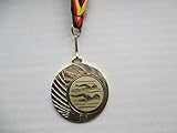 20 Stück Medaillen Schwimmen aus Stahl 40mm - mit einem Emblem - Schwimmensport - inkl. Medaillen-Band - Farbe: Gold - Emblem 25mm - (e262) -