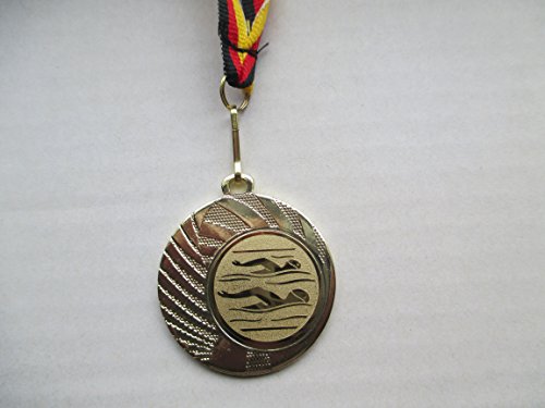 Medaillen - Medaille aus Stahl 40mm - mit einem Emblem, Schwimmen - Schwimmensport - inkl. Medaillen-Band - Farbe: Gold - Emblem 25mm - (e262) -