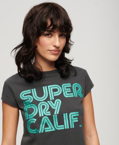 Superdry Para Mujer. W1011411A Camiseta Con Logotipo Con Purpurina Retro Negro (Xs), Casual, AlgodóN, Manga Corta - 2