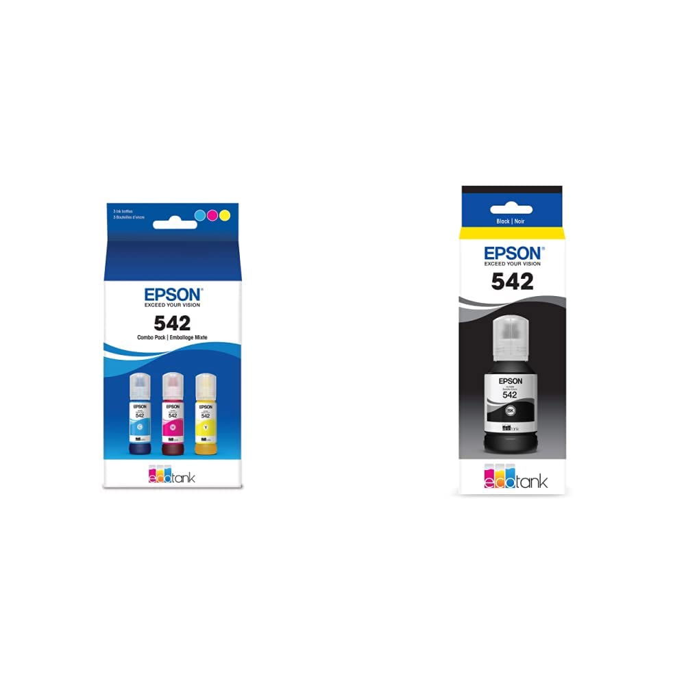 Epson T542 EcoTank Ink Ultra-high Capacity Bottle Color Combo Pack & T542 EcoTank Ink Ultra-high Capacity Bottle Black (T542120-S) for Select EcoTank Printers