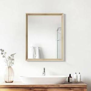Oak Wood Effect Framed Wall Mirror, 16×20 Rectangle Mirror, 1/8″ Anti-desilvering Tempered Glass, Sustainable&Sturdy Frame, Anti-Rust, HD Reflection &3min Fast Setup for Bathroom Living Room
