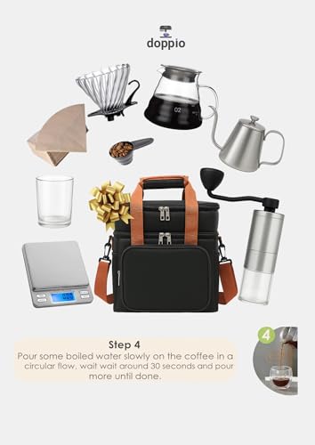 Image of DOPPIO Coffee Maker Dripper Set, 9-Pcs Pour Over Coffee Maker Brewing Set with 600ml Glass, Gooseneck Kettle, V60 Glass, Dripper & Carry Case,Gift-Grey (Premium Kit) for Home,Office & travelling