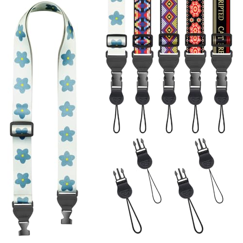 FIEIL Blue Floral Shoulder Strap Adjustable Camera Strap with 2 Sets of Quick-Release Buckles Comfortable Neck Strap for iPad Tablet Camera Laptop Binocular Luggage Bag