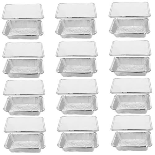 MAGICLULU 25 Piezas Bandejas Aluminio con Tapa Resistentes y Desechables para Hornear Asar Barbacoa Camping y Comida para Llevar