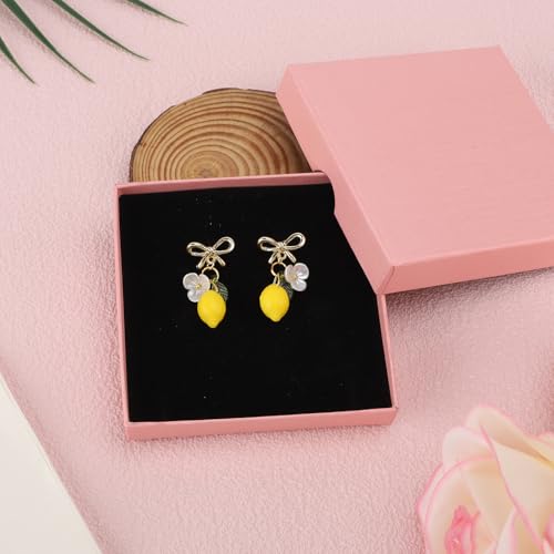 Lemon Bow Earrings for Woman, Cute Yellow Lemon Dangle Hook Food Earrings with Gift Box Stylish Fruit Jewelry Gift for Birthday Parties & Cosplay4