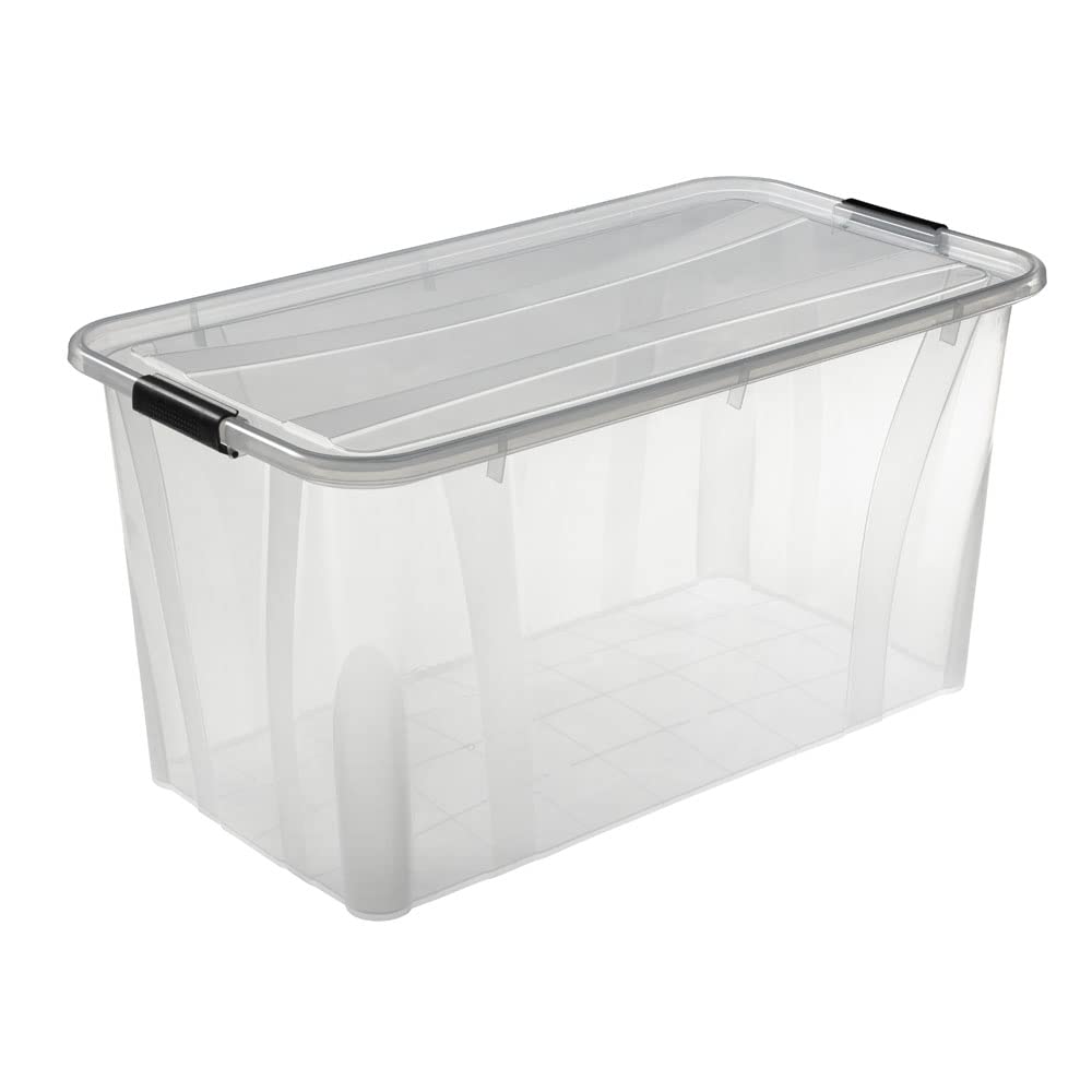 Logiplast 3 Stück Aufbewahrungsbox transparent 80 Liter mit Deckel und Klickverschluss 719 x 385 x 372 mm