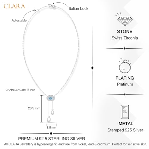 Image of Clara 925 Sterling Silver Blue Pendant Necklace with Chain | Platinum Plated |Minimal Daily Wear | Gift for Women & Girls